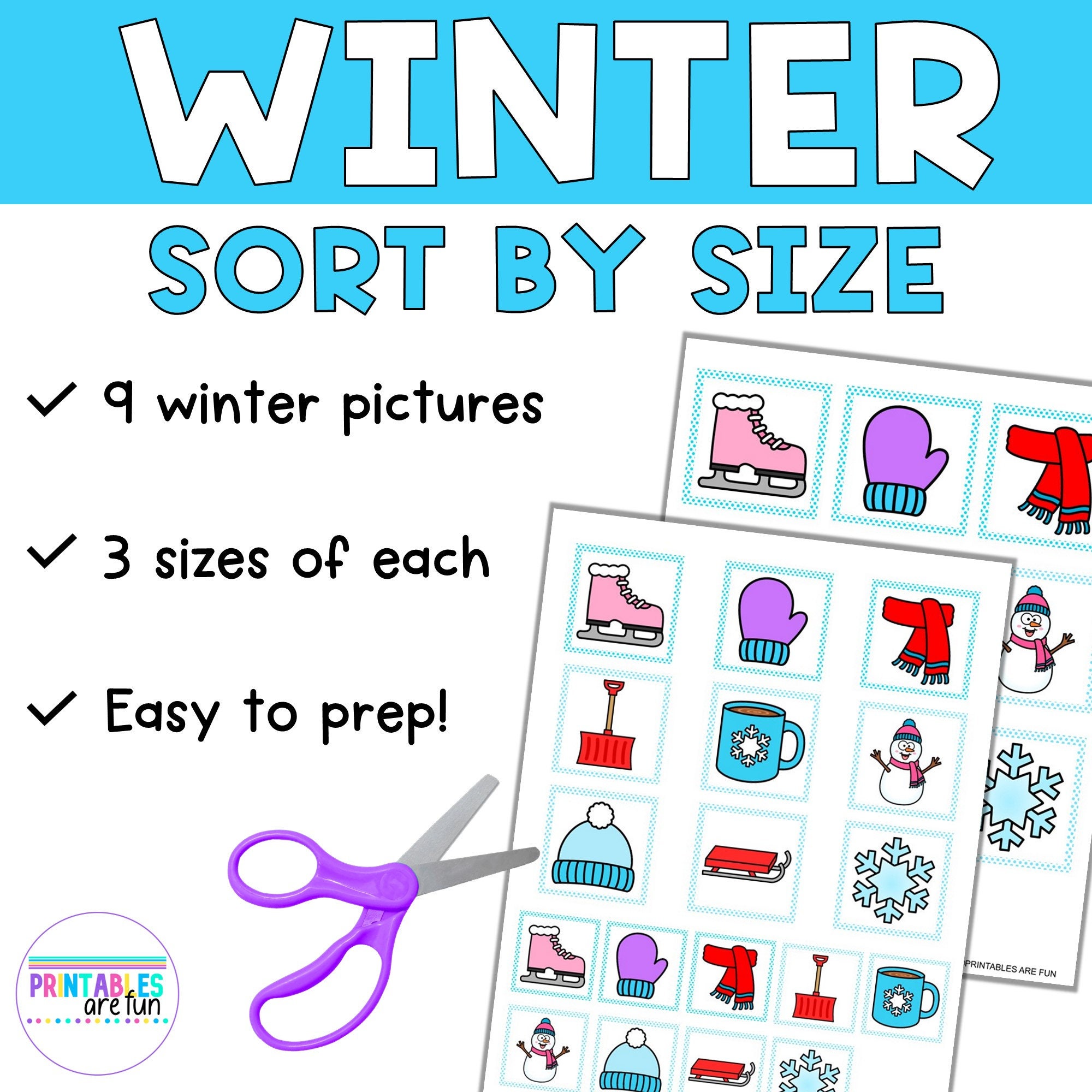 Winter Sort by Size Activity, Size Sorting Mats, Preschool, Homeschool ...