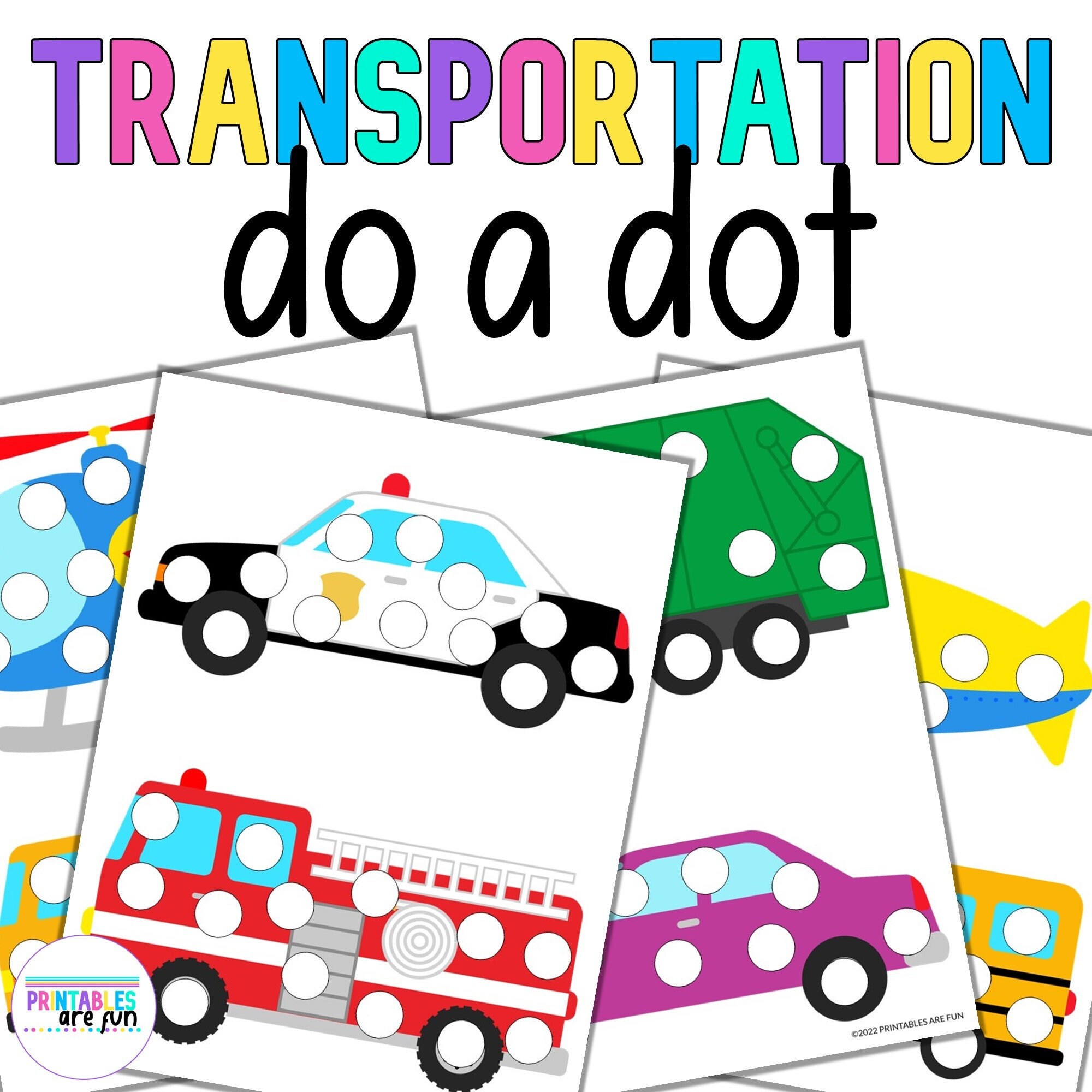 Transportation do a dot printable preschool activity fine motor dot