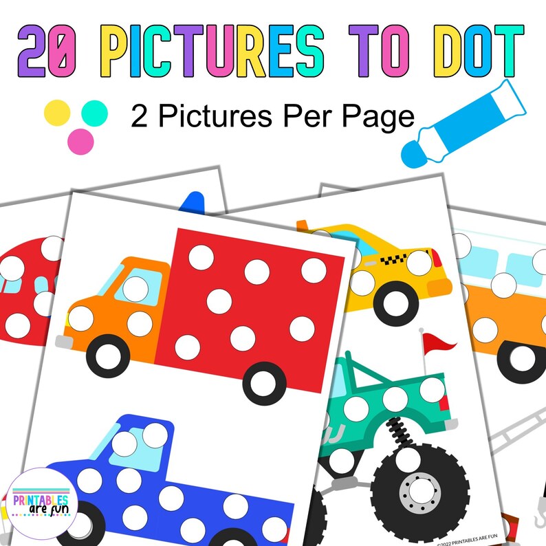 Transportation Do A Dot Printable, Preschool Activity, Fine Motor, Dot
