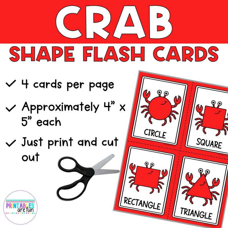 Crab 2D Shape Posters and Flash Cards | Printable Math Activity for ...
