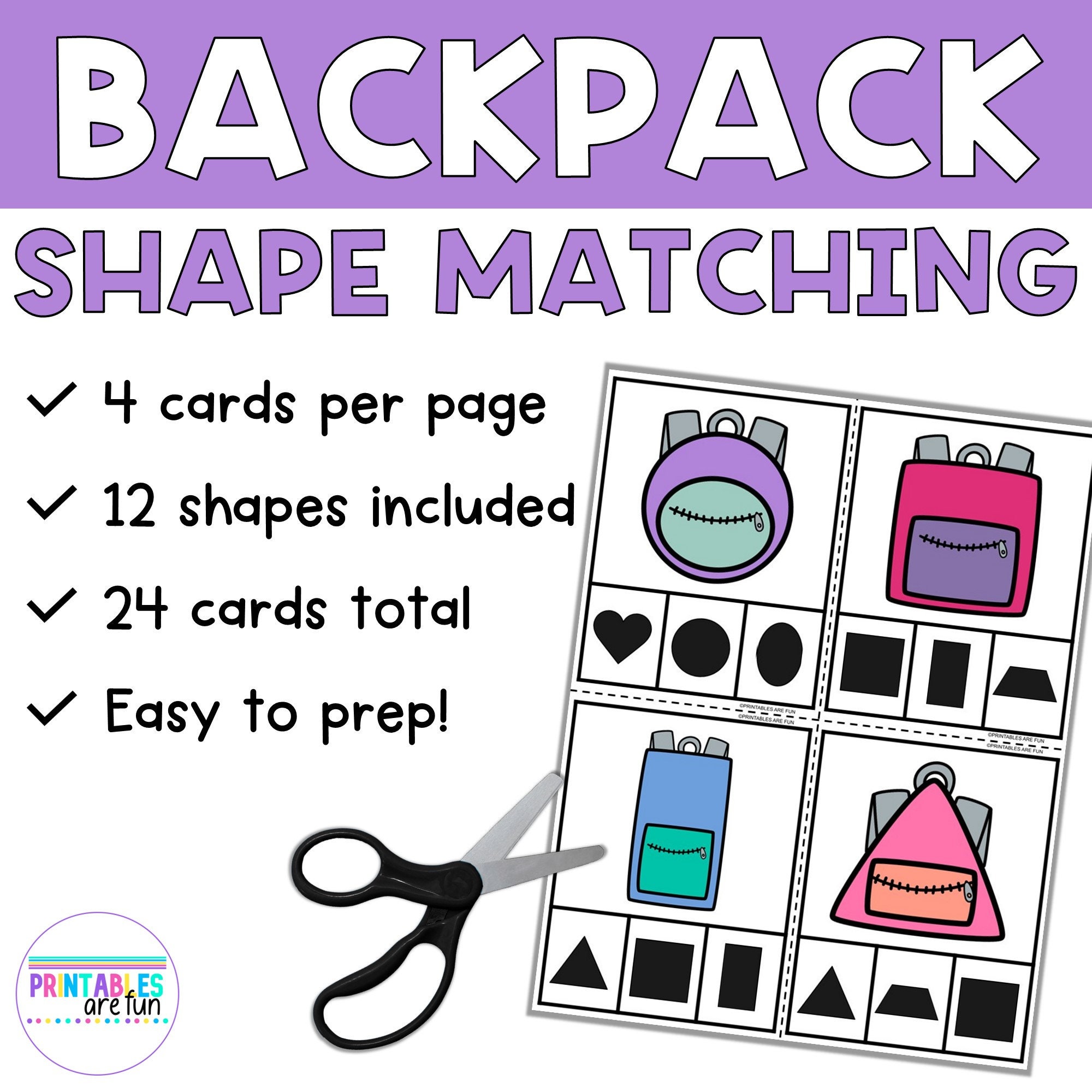 School Backpack 2D Shape Matching Clip Cards | Printable Math Activity ...