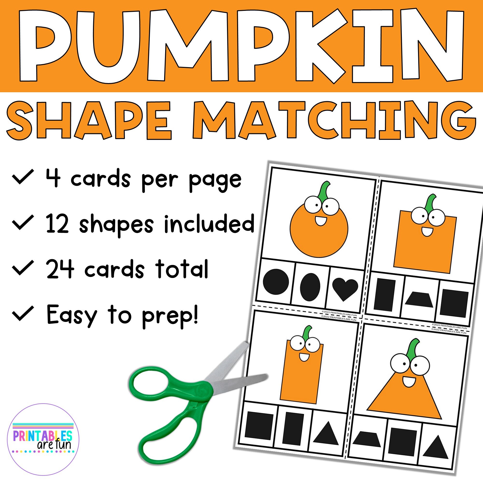 Fall Pumpkin 2D Shape Matching Clip Cards | Printable Math Activity for ...