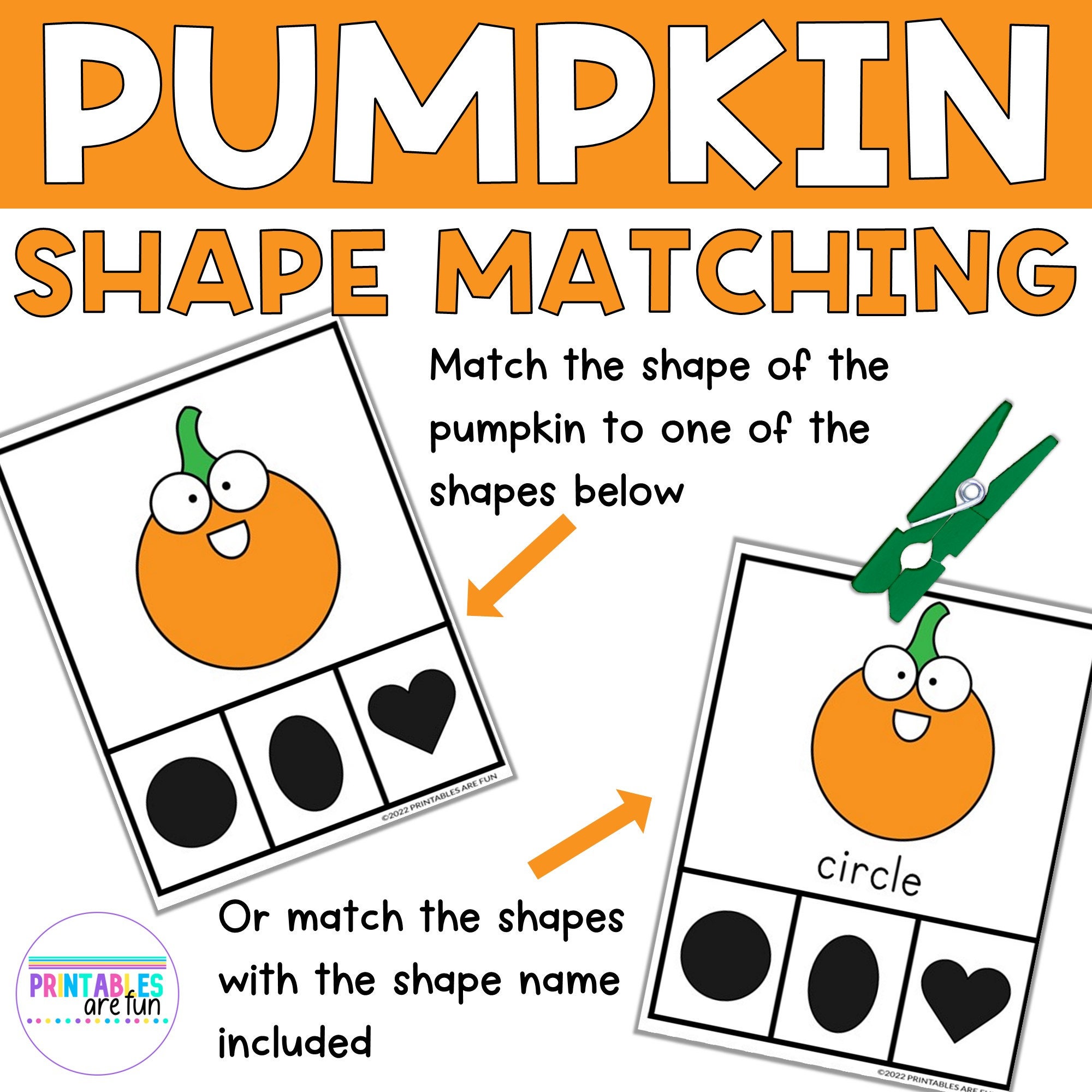 Fall Pumpkin 2D Shape Matching Clip Cards | Printable Math Activity for ...