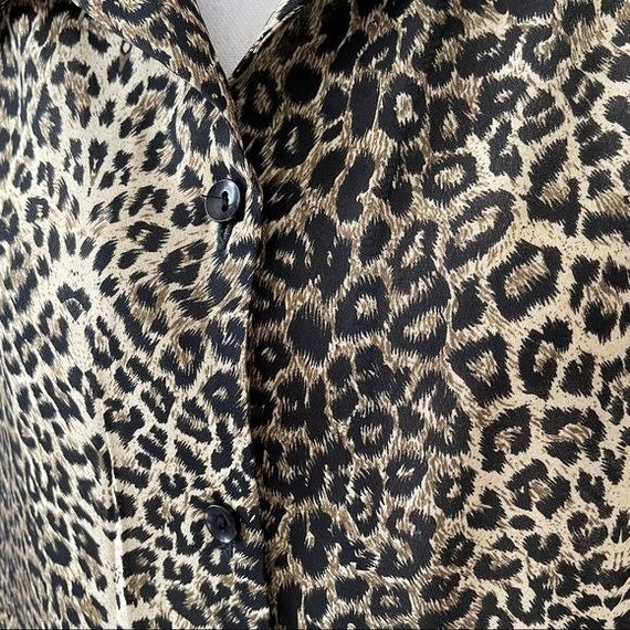 Virgo VTG 80’s Satin Animal Print Button Down Sem… - image 6