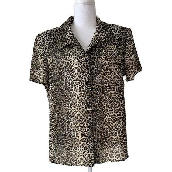 Virgo VTG 80’s Satin Animal Print Button Down Sem… - image 1