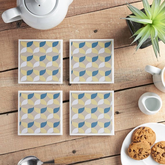 Retro - Geometric - Ceramic Coasters, Coaster Set