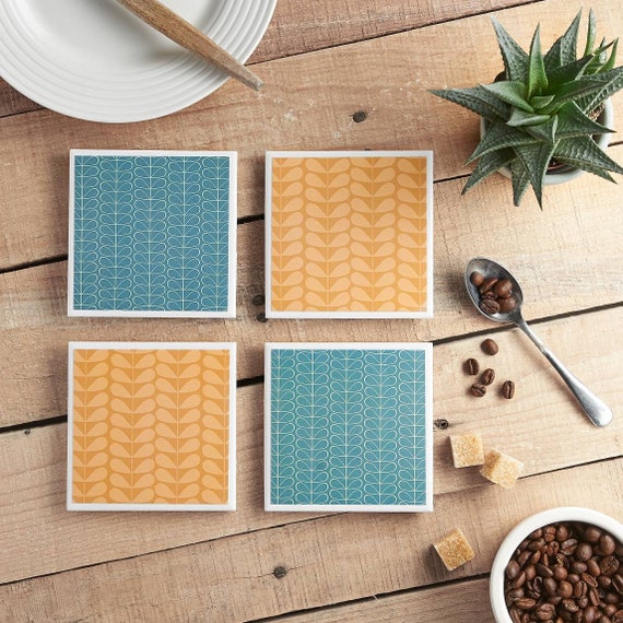 Mid Century Modern Geometric Ceramic Tile Coasters, Coaster Set