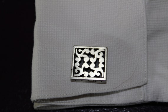 Silver square cuff links | Celtic Cufflinks | Bla… - image 2