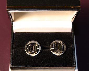 Mens Cufflinks | Quartz Emerald Cut Cufflinks | Fancy Cufflinks | Cufflinks for Men | Brown Stone Cufflinks | Grooms Cufflinks