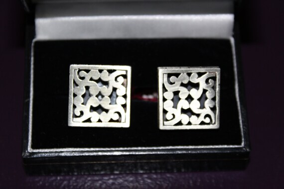 Silver square cuff links | Celtic Cufflinks | Bla… - image 1