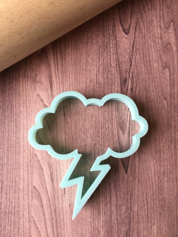 Angry Cloud cookie cutter - cute lightning thunderbolt storm rain baby  shower