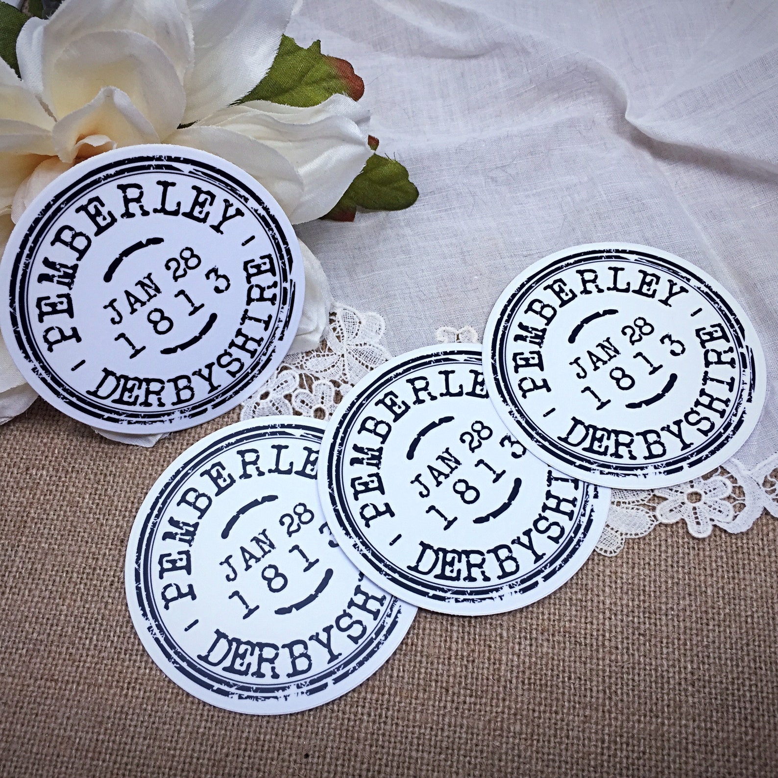 Pemberley Cancelled Postage Stamp Die Cut Vinyl Sticker from Etsy