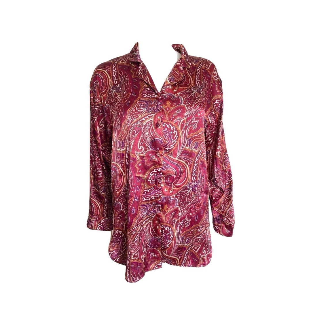 Vintage Burgundy Satin Paisley Blouse Paisley Top Pajama - Etsy