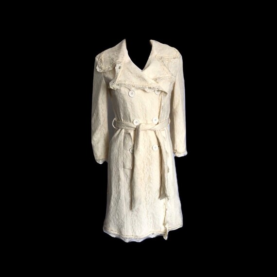 Vintage Cream Lace Trench Coat, Lace Coat, White L