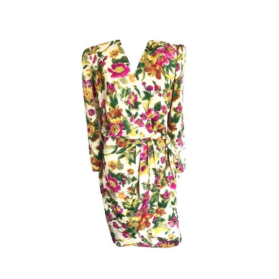 Vintage 1980’s Floral Wrap Dress, White Floral dre