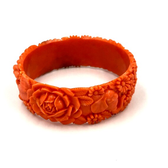 1930’s Orange Carved Celluloid Bangle Bracelet