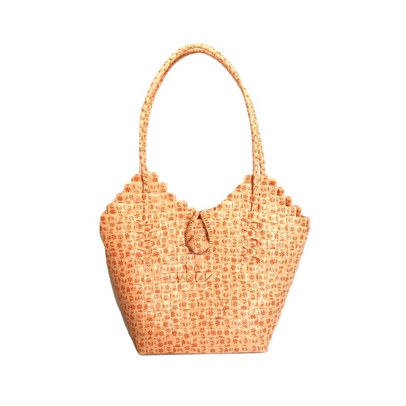 Kitsch Orange Plastic Purse Woven Design 1960s, P… - image 1