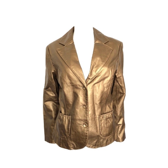 Vintage Bronze Leather Blazer, Metallic Leather Bl