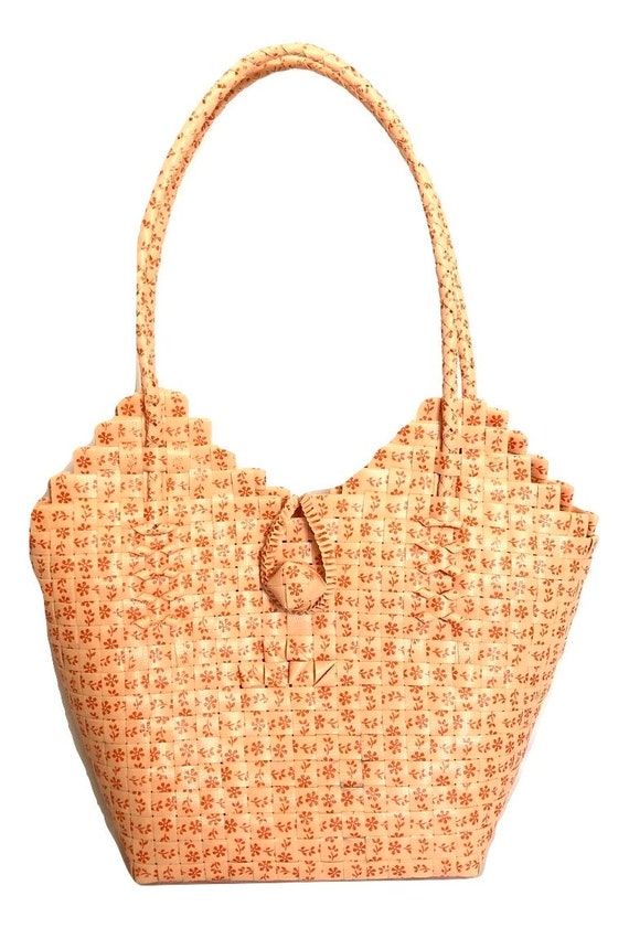 Kitsch Orange Plastic Purse Woven Design 1960s, P… - image 2