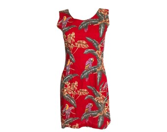 Vintage Red Hawaiian Dress, Red Tropical Dress, Red Floral Dress