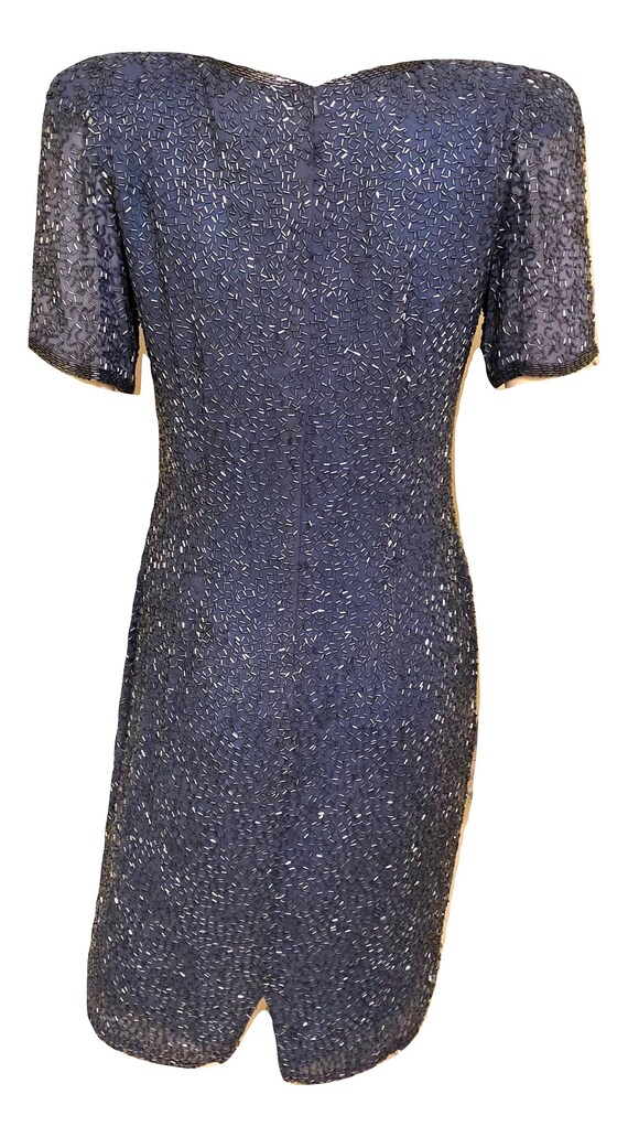 Vintage 80's Blue Silk Beaded Dress, Silk Dress, … - image 2