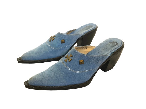Western Blue Suede Clogs, Cowboy Clogs, Western Mu
