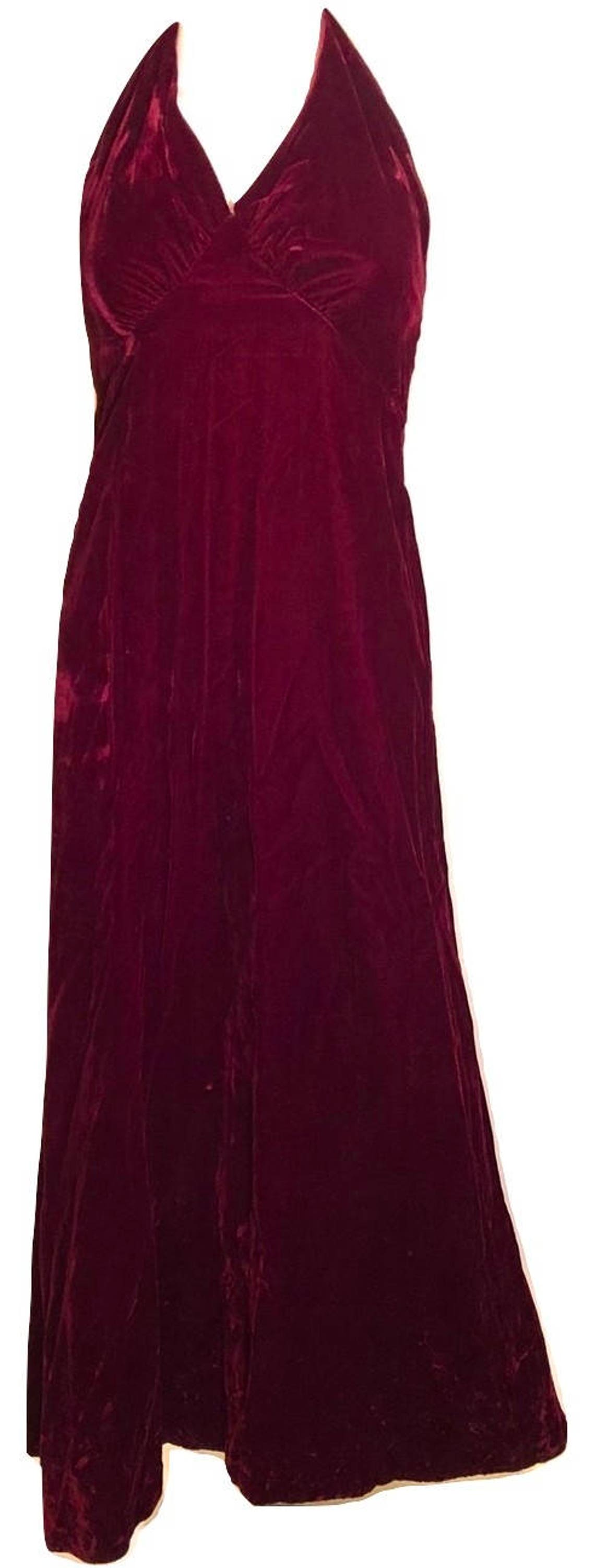 Vintage Red Velvet Dress Maxi Dress Halter Dress Velvet Etsy