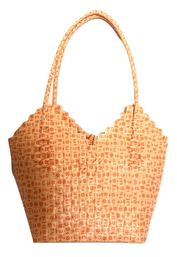 Kitsch Orange Plastic Purse Woven Design 1960s, P… - image 3