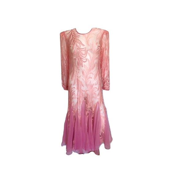 Vintage Pink Sheer Lace Sequin Mermaid Dress, Pink