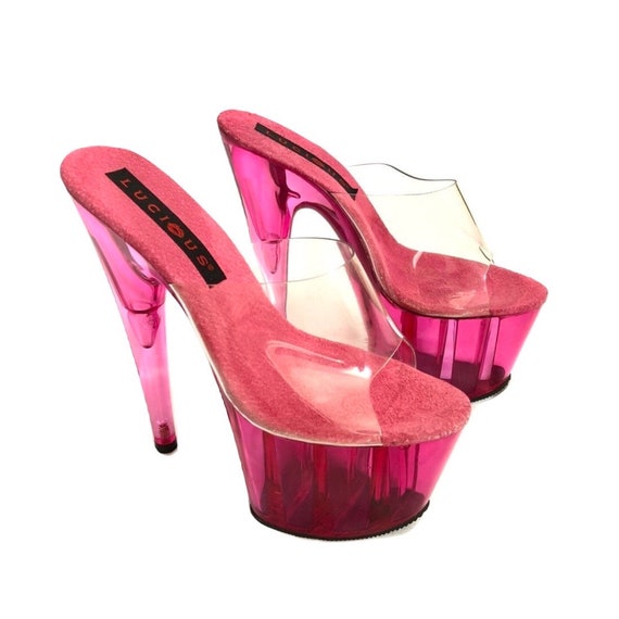 Vintage Pink Lucite Platform Heels Pink 