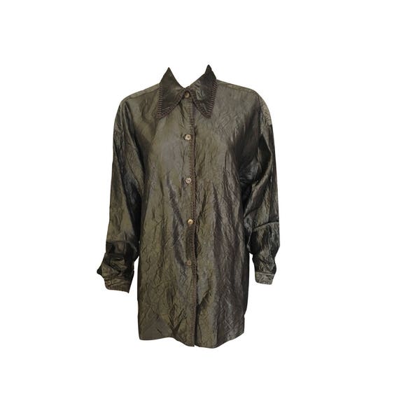Vintage 80's Metallic Blouse, Metallic Button Up