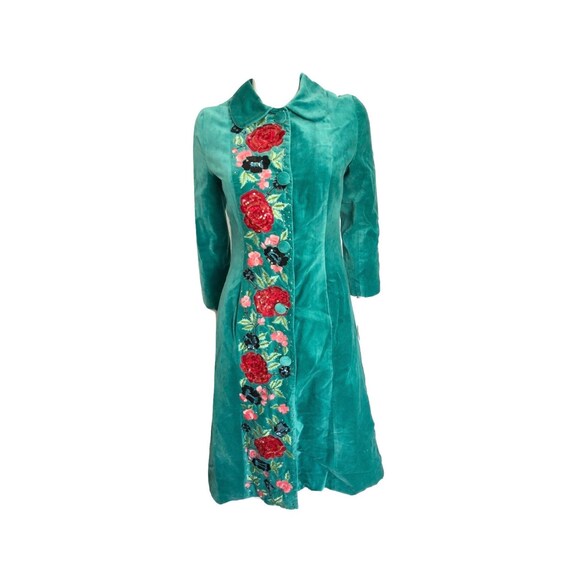 Vintage Green Velvet Floral Sequin Embroidered Tre