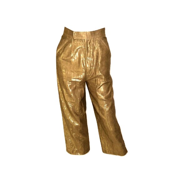 Vintage Metallic Gold Silk Pants, Silk Pants, Meta