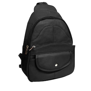 Snap Front Cowhide Leather Backpack with phone pocket