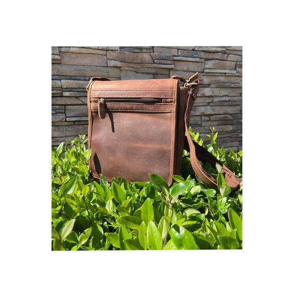 Brown Vintage Cowhide Leather concealed carry Crossbody Satchel with holster gift for men and women