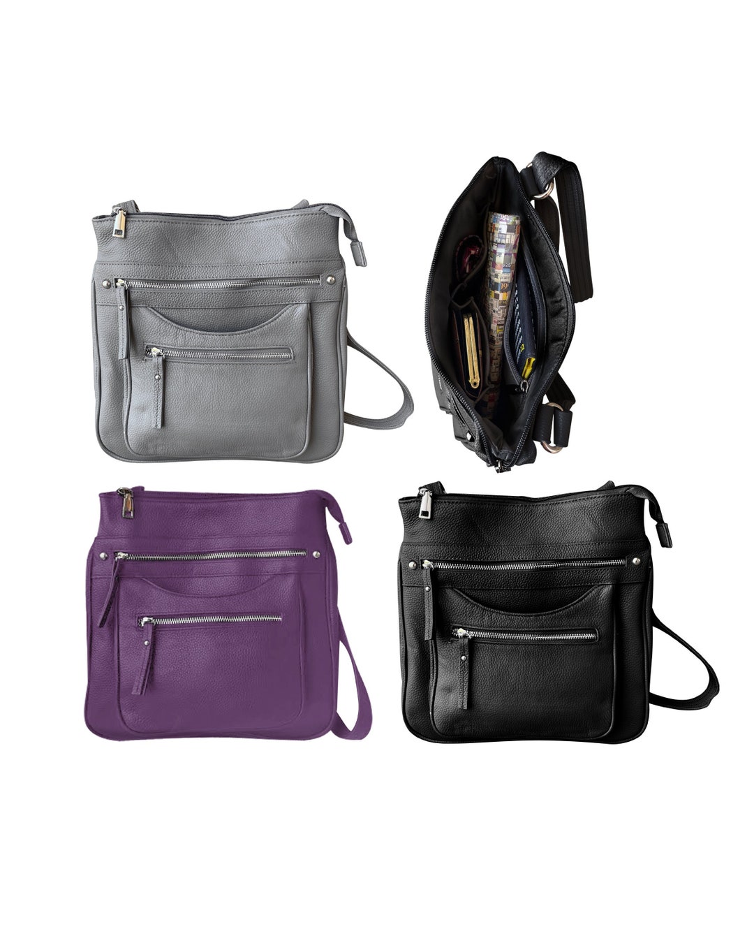 Cowhide Leather Concealed Carry Purse Crossbody Shoulder Bag With