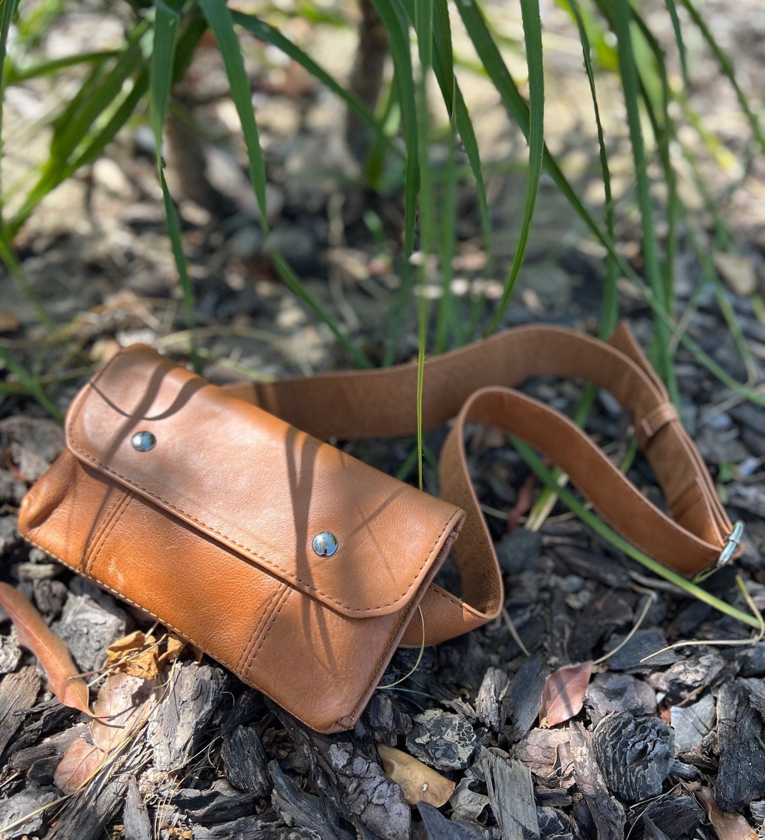 Leather bag top with studs