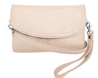 Compact Leather Clutch with long shoulder strap