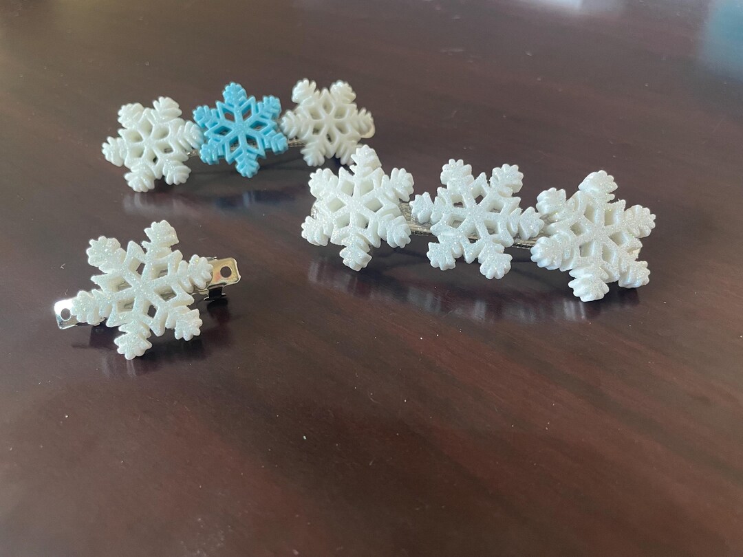 Mini Snowflake Clips Mini Frozen Snowflake Christmas Resin White Blue Sparkle French Hair ...