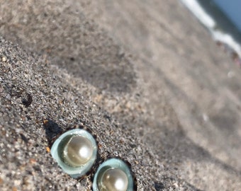 Blue Oyster with Pearl Mermaid Earrings