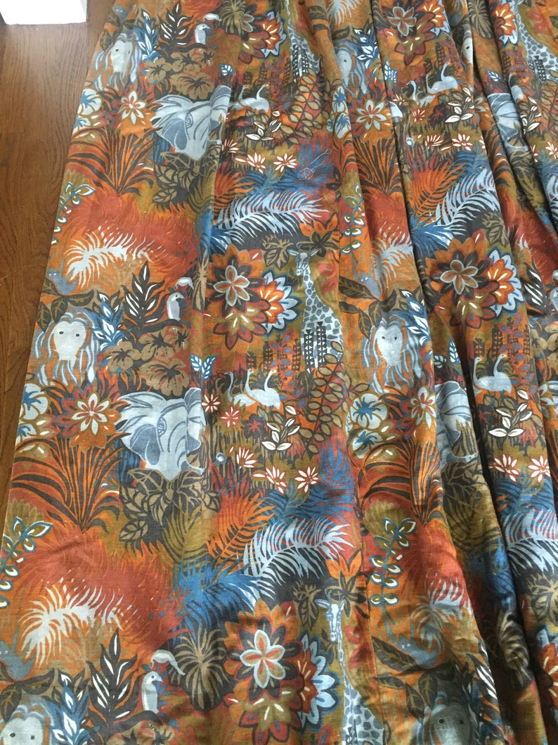 lions elephants and giraffes Vintage curtain double width curtain panel