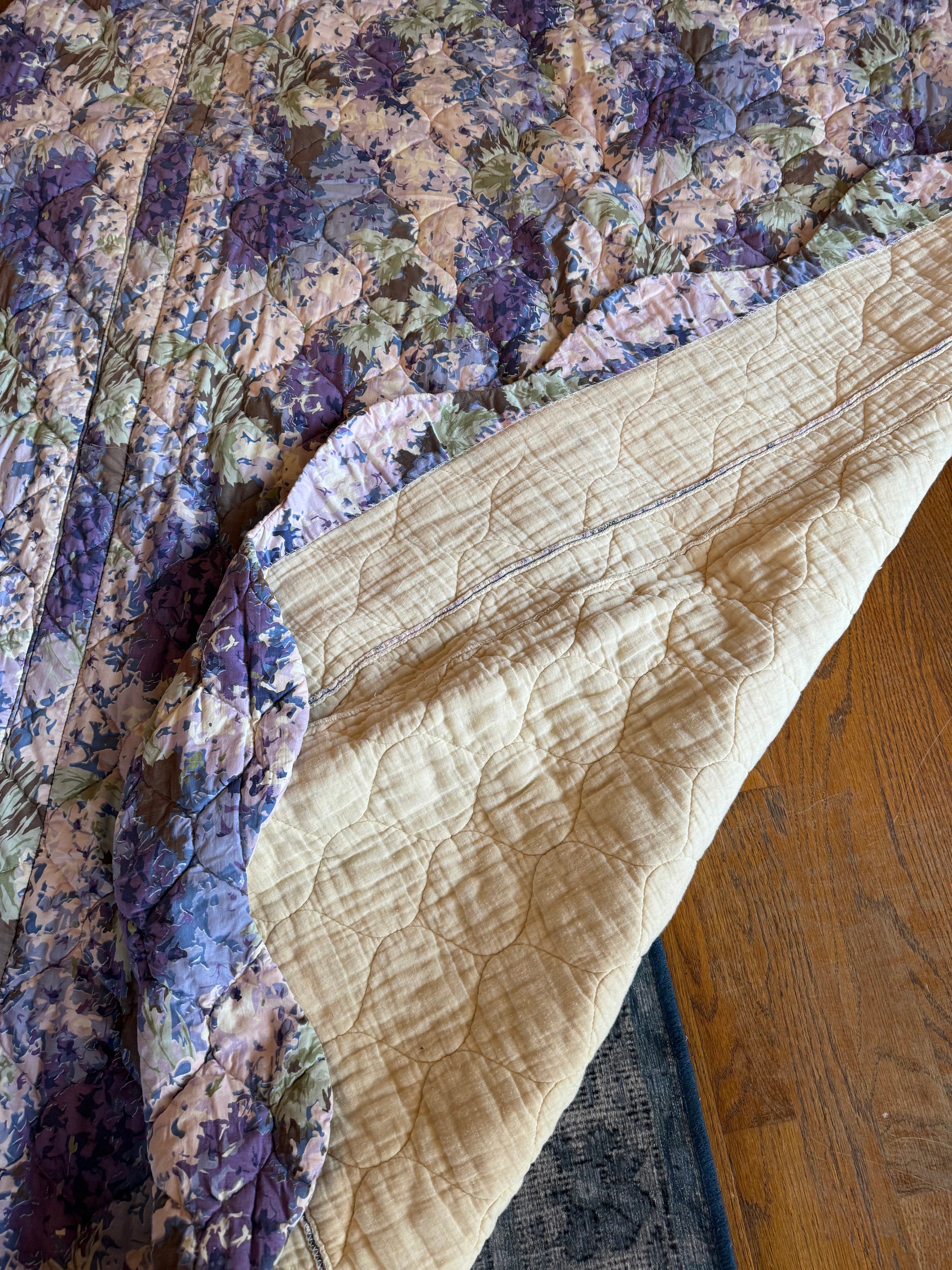 Vintage 1960’s Quilted Twin Coverlet- Lilac and Blue Abstract Floral - Etsy