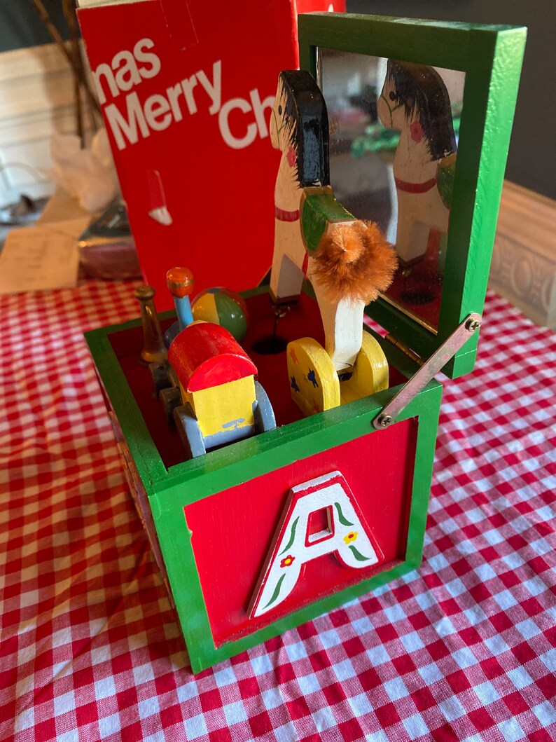 1970s Vintage Wooden Toy Box Christmas Ornament Music Box Etsy
