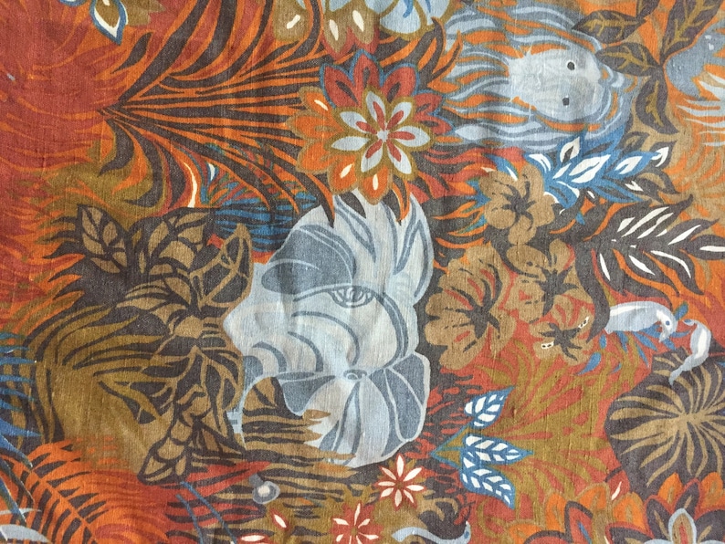 lions elephants and giraffes Vintage curtain double width curtain panel