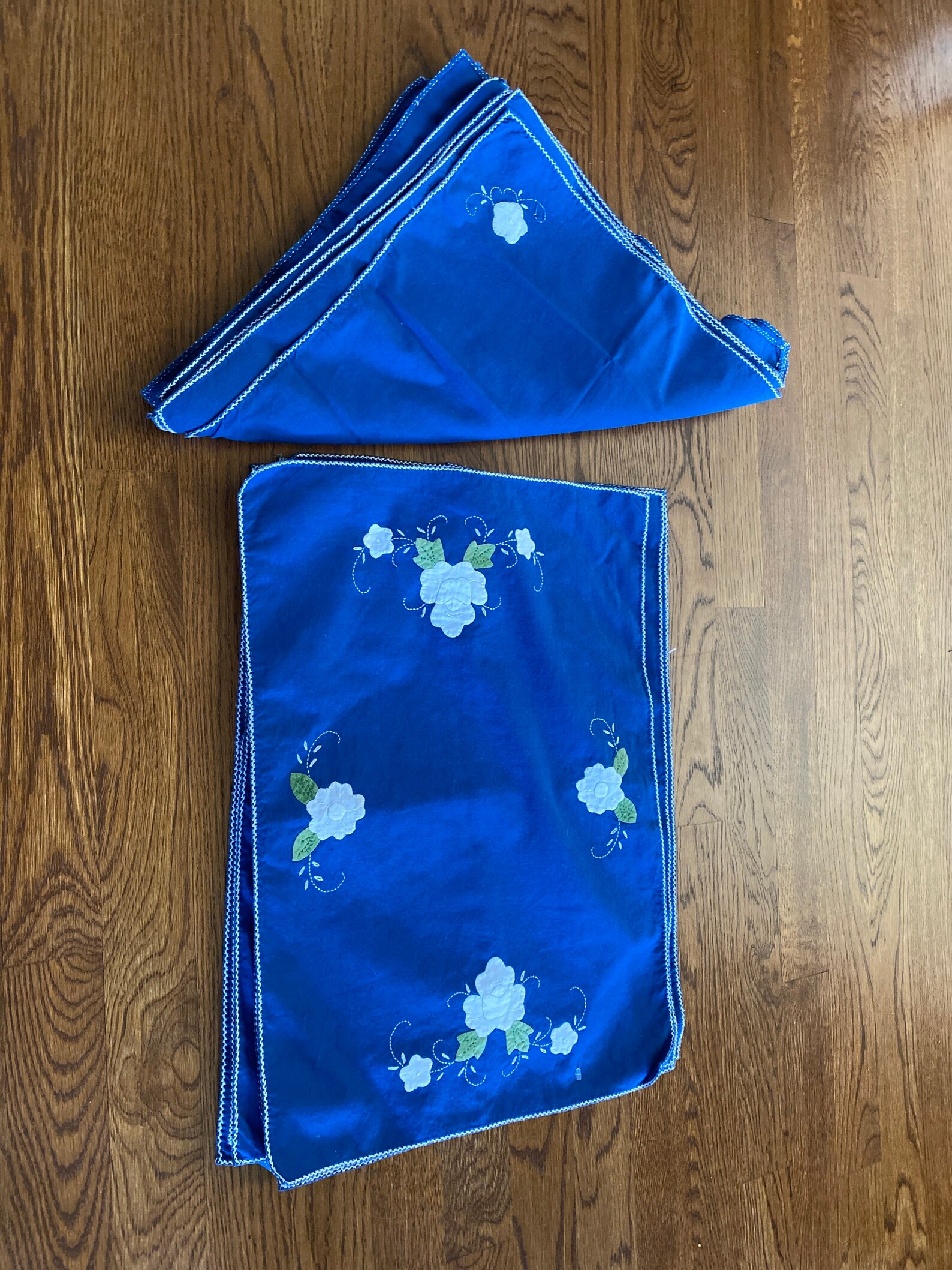 Vintage placemat and napkin set royal navy blue with white Etsy