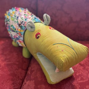 Funky vintage stuffed hippo - pillow sized