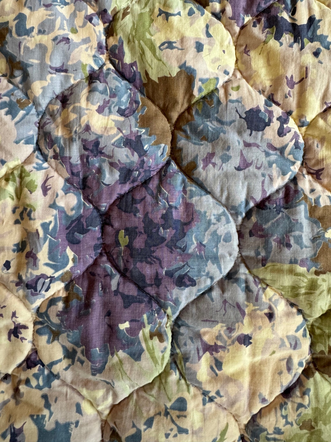 Vintage 1960’s Quilted Twin Coverlet- Lilac and Blue Abstract Floral - Etsy