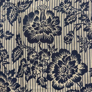 Designer fabric remnant blue and white floral upholstery  fabric
