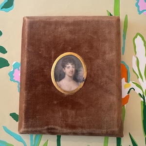 Antique French Miniature Portrait - velvet frame Juliette Recamier