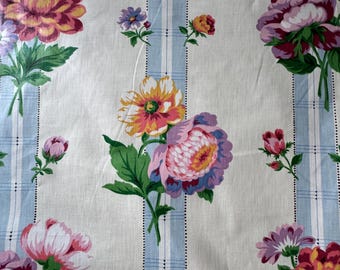 Vintage Jay Yang chintz fabric - floral stripe- By The Yard